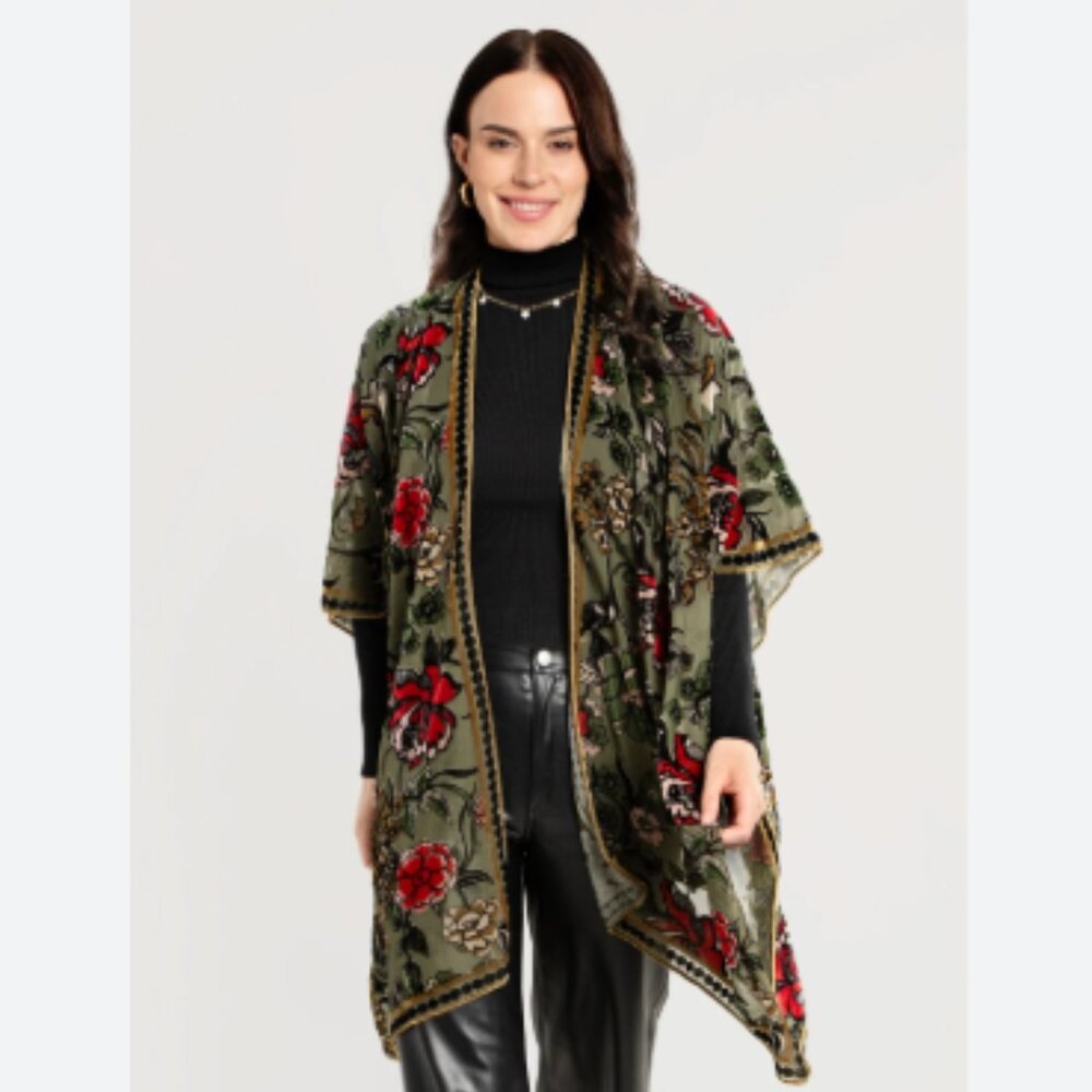Free People Burnout Velvet Floral Kimono